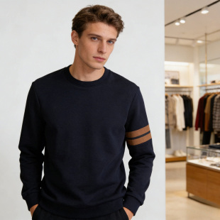 圆领长袖 杰家同款 软弹抗皱男士 天丝混纺 卫衣A3084 三明治空气层