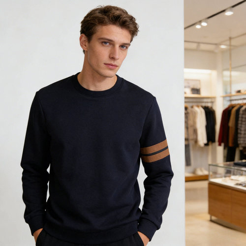 杰家同款 三明治空气层 天丝混纺 软弹抗皱男士圆领长袖卫衣A3084