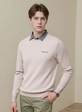 软糯亲肤 时尚假两件针织毛衣 品牌原单冬季男士保暖上衣C974