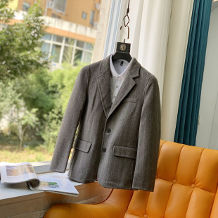 毛呢西装 80羊毛双面呢西服 男士 冬修身 外套G0022 法系竖条纹