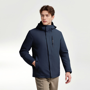 獭兔毛皮内胆 品牌原单可脱卸商务休闲男士连帽派克服防寒服E368