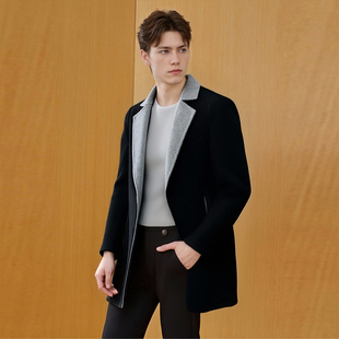 阿尔巴卡双面呢 绵羊毛+羊驼毛 高端雪花呢子男士中长大衣D2459