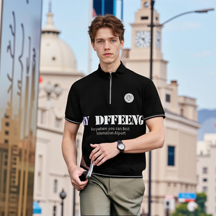 夏季 男士 时尚 拉链设计 T恤衫 级 立领休闲潮流短袖 B3252 线下千元