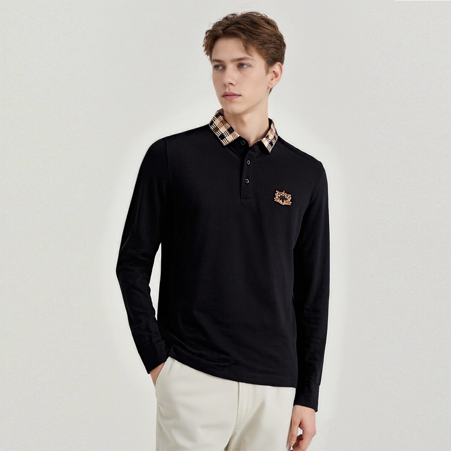 绵羊毛 英系大牌 秋软糯舒适商务休闲翻领男士长袖Polo衫A2571