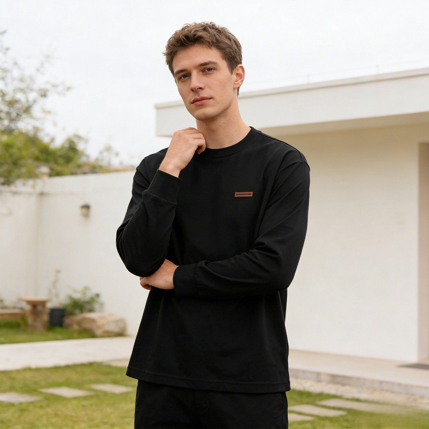 羽毛蛋白纤维 顺滑高级抗皱 春季亲肤柔软男士长袖T恤打底衫A3087