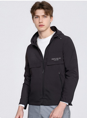 轻户外三防面料！简洁大气！春秋休闲连帽可拆卸男夹克外套D2196