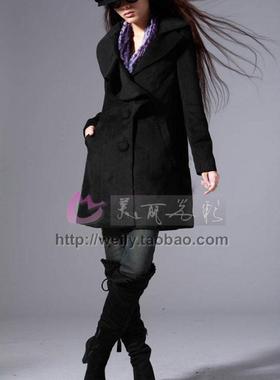 清！秋冬 SSND时尚年代 韩版 荷叶边仿羊绒呢大衣