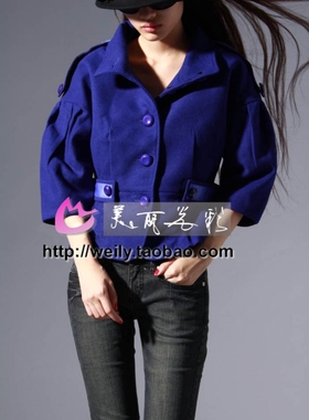 清！ SSND时尚年代韩版淑女大码立领OL夹棉呢子短外套8664