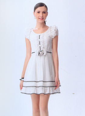 清！薇莉珈姿*尔新款女装超美气质修身圆领短袖连衣裙321106