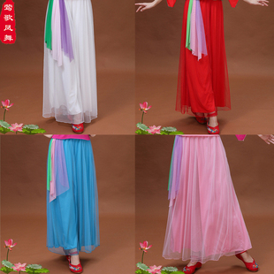 新款 子春夏季 舞蹈演出服女民族风 阔脚飘带网纱裙裤 百搭广场舞服装