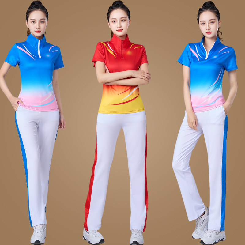 夏季新款渐变速干健身操广场舞服装运动套装跳舞团体舞蹈演出服女
