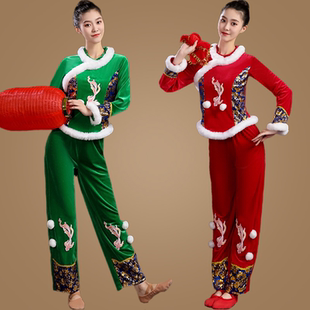 女 套装 秧歌舞蹈演出服喜庆民族风金丝绒跳舞衣广场舞服装 秋冬新款
