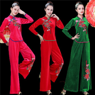 古典秧歌服女中老年 金丝绒套装 民族舞蹈演出服秋冬新款 广场舞服装