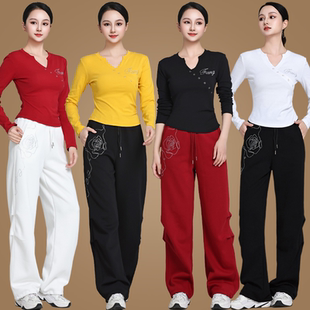 女爵士舞烫钻跳舞上衣宽松裤 套装 演出服 新款 运动舞蹈服广场舞服装
