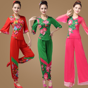 新款 春夏季 民族风中老年舞蹈演出服女腰鼓舞 套装 秧歌服广场舞服装
