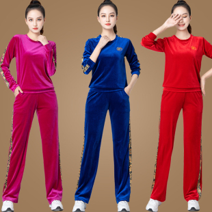 演出服 健身鬼步跳舞衣女秋冬新款 金丝绒舞蹈服广场舞服装 运动套装