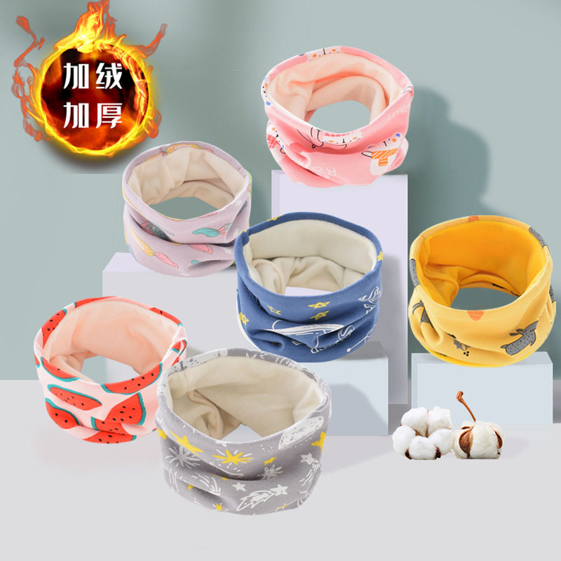 가을 겨울 순면 어린이 목 스카프 어린이 플러스 벨벳 목 소매 소년 소녀 목 스카프  따뜻한 더블 레이어 목 소매