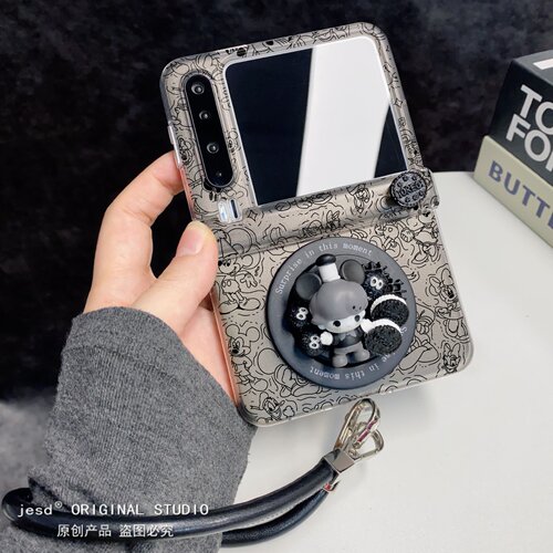 卡通插画线条米奇dimoo适用三星zflip8折叠屏purax手机壳荣耀vflip2华为pocket2小米mixflip2磁吸n3flip支架