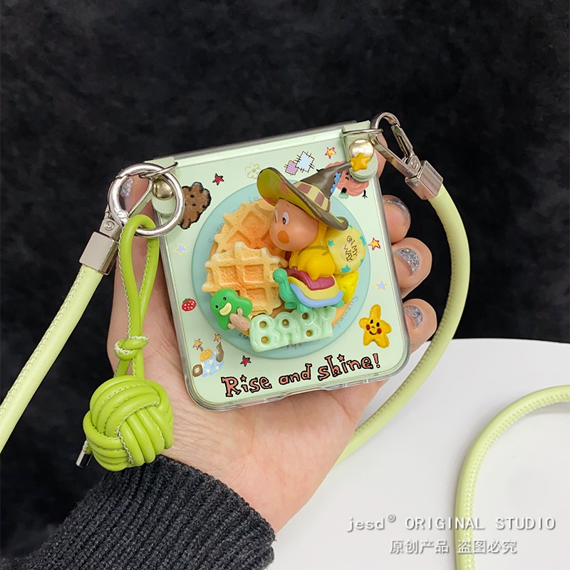 可爱插画草绿色星星人磁吸支架适用三星zflip7折叠屏purax手机壳华为pocket2小米Mixflip2防摔vflip2硬n3flip