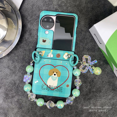 铰链全包适用于OPPOFindN3Flip手机壳findn2flip皮纹保护套oppo小折叠屏新款绿格子爱心狗n3flip手链斜挎女