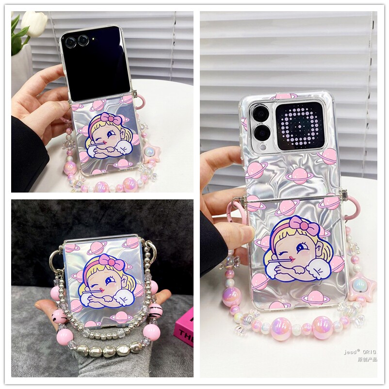ins网红卡通棒棒糖少女支架适用华为新款nova flip手机壳摩托罗拉razr50ultra小折叠屏保护套razr50链条挂绳