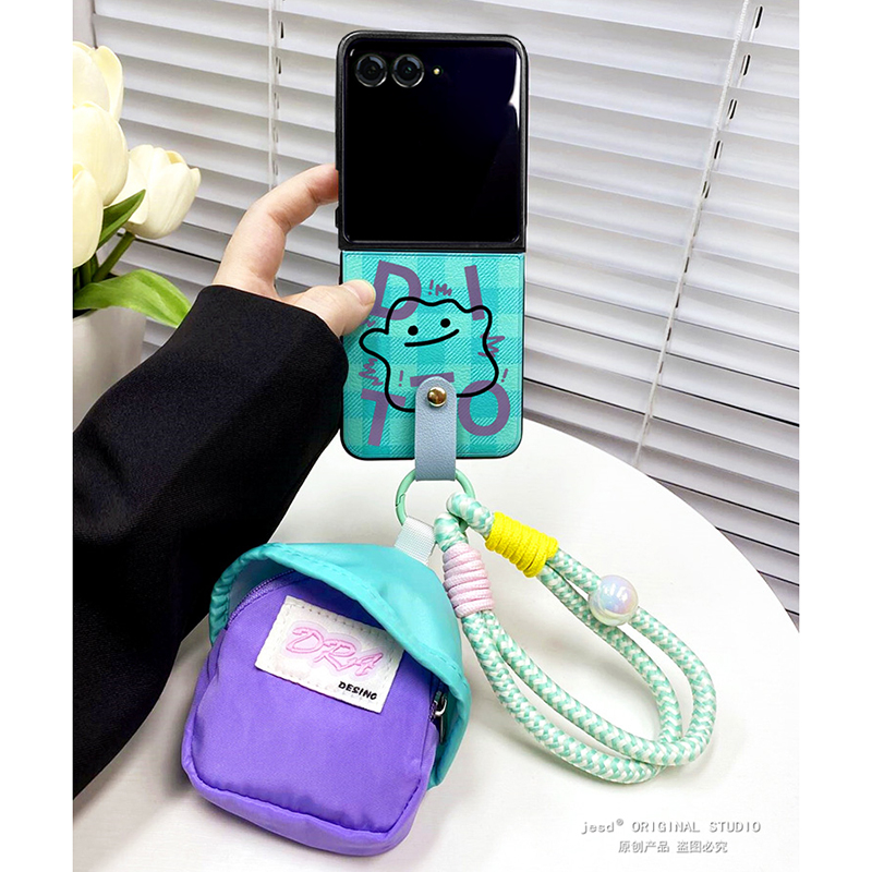 百变怪兽小书包适用摩托罗拉moto razr50ulta手机壳斜挎折叠屏Razr50Ultra保护套超薄防摔razr50新款编织挂绳