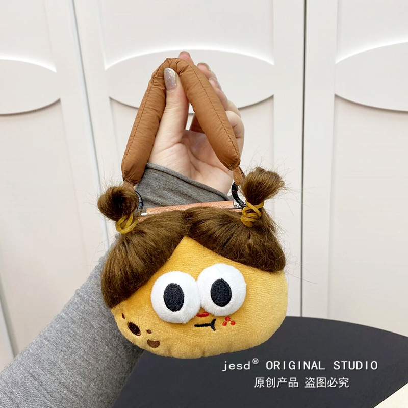 可爱搞怪毛绒扎辫子女孩零钱包适用华为新款nova flip手机壳摩托罗拉razr50 ultra皮质小折叠屏保护套带挂绳