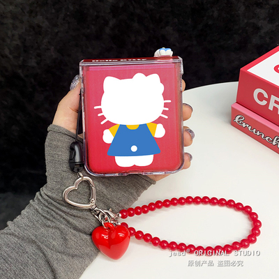 卡通可爱kt猫背影适用三星zflip7654手机壳PuraX折叠屏pocket2保护套n3flip/nova小米mixflip2荣耀magicvflip