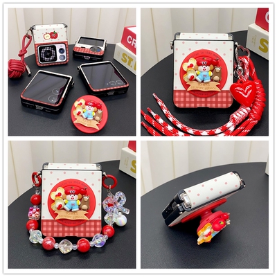 可爱苹果狗磁吸支架适用三星zflip6折叠屏pura x手机壳pocket2保护套n3flip小米Mixflip荣耀vflip女razr50/60