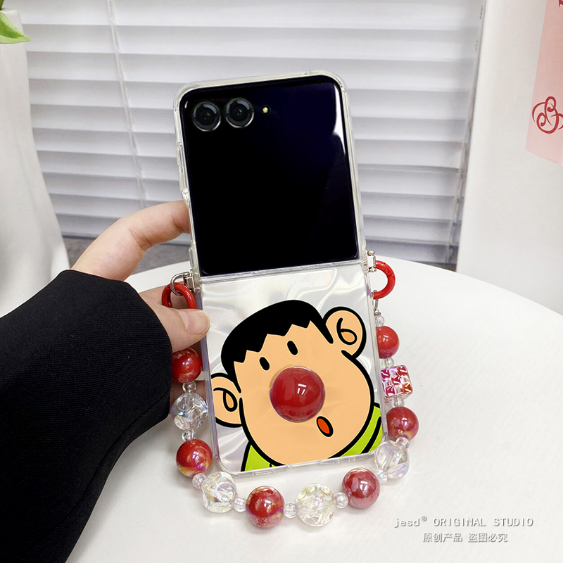 立体红鼻子胖虎适用摩托罗拉moto razr50ulta手机壳斜挎折叠屏Razr50Ultra保护套超薄防摔razr50软壳新款挂绳