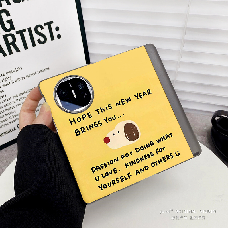 英文小狗适用华为matex5手机壳典藏版matex3折叠屏x2全包翻盖皮套新款网红荣耀magic vs2至臻版v2 rsr保护壳