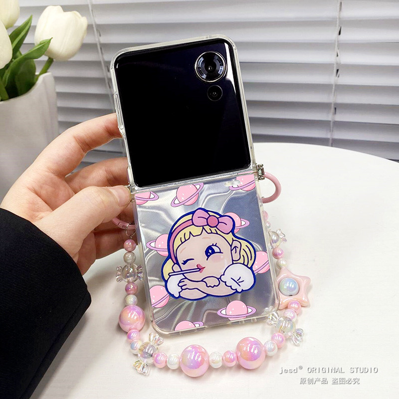 ins网红卡通棒棒糖少女支架适用荣耀MagicVFlip手机壳可爱软壳magic v flip小折叠屏保护套斜挎背带珠链挂绳