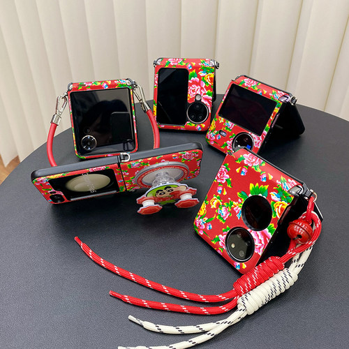 二人转小新磁吸支架适用华为pocket2三星zflip6/5/4折叠屏n3flip手机壳小米mixflip荣耀vflip保护套novaflip