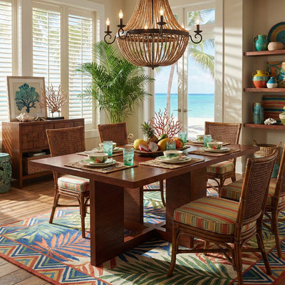 筑家东南亚风桌子现在简约实木餐桌椅组合长方形原木色家用饭桌