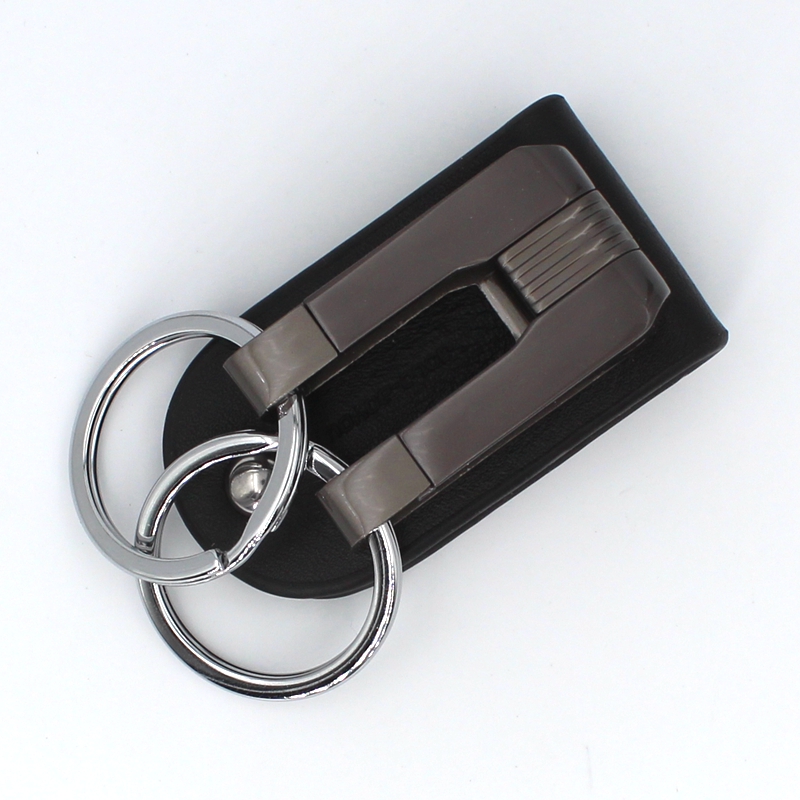金博友男士真皮腰挂皮带汽车钥匙扣双环创意锁匙扣钥匙链高档挂件