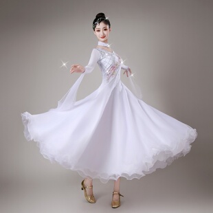 新款摩登舞国标舞连衣裙华尔兹狐步比赛服交谊舞大摆演出服