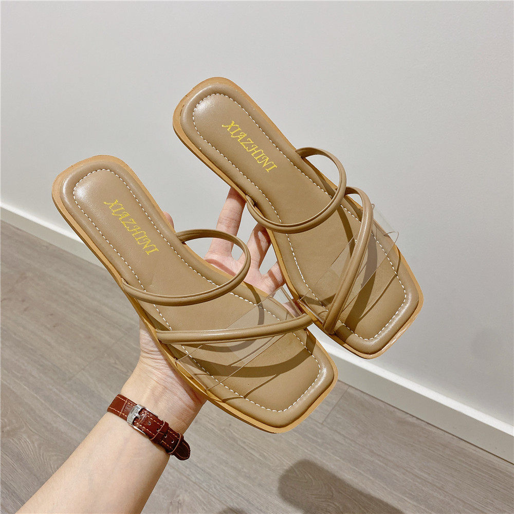 网红拖鞋女夏外穿2024夏季新款韩版一字拖百搭平底鱼嘴沙滩鞋凉拖