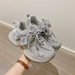 学生厚底松糕休闲运动鞋 网红系带老爹鞋 韩版 新款 女ins潮2026春季