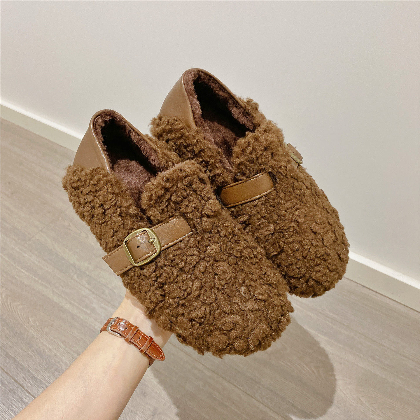 复古搭扣软底平底鞋加绒毛毛鞋单鞋女2025冬季新款保暖棉鞋豆豆鞋,女鞋,深口单鞋,淘宝优惠券,粉丝福利购,淘宝优惠卷