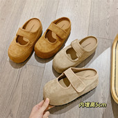 内增高厚底松糕拖鞋 复古魔术贴勃肯鞋 韩版 新款 包头半拖女2026春季
