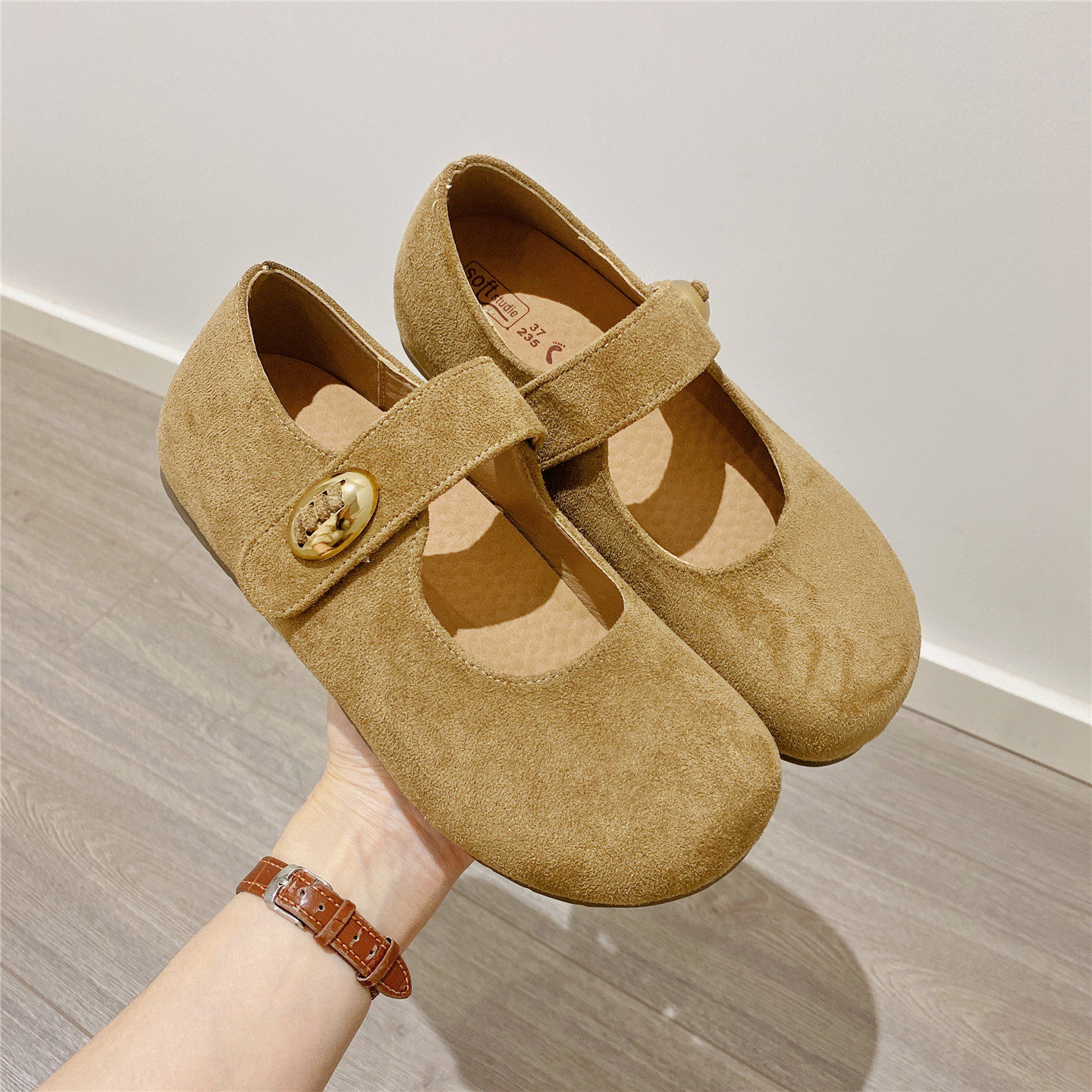 勃肯鞋搭扣魔术贴单鞋女2026春季新款韩版软底内增高平底豆豆鞋女,女鞋,勃肯鞋/软木鞋,淘宝优惠券,粉丝福利购,淘宝优惠卷