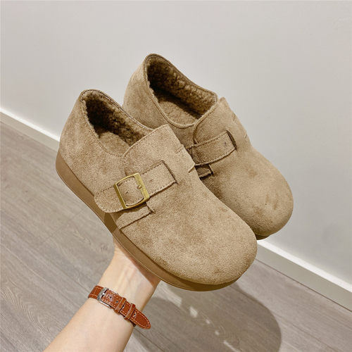 复古毛毛鞋勃肯鞋厚底百搭单鞋女乐福鞋2025冬季新款加绒棉鞋女