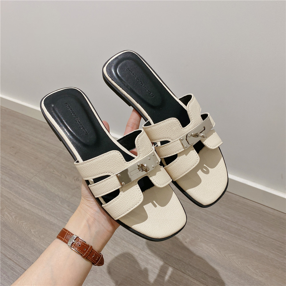 仙女风搭扣平底舒适拖鞋女夏外穿2025夏季新款韩版百搭沙滩拖凉拖