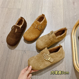 内增高英伦风百搭单鞋 加绒棉鞋 女乐福鞋 新款 女 2025冬季 复古勃肯鞋