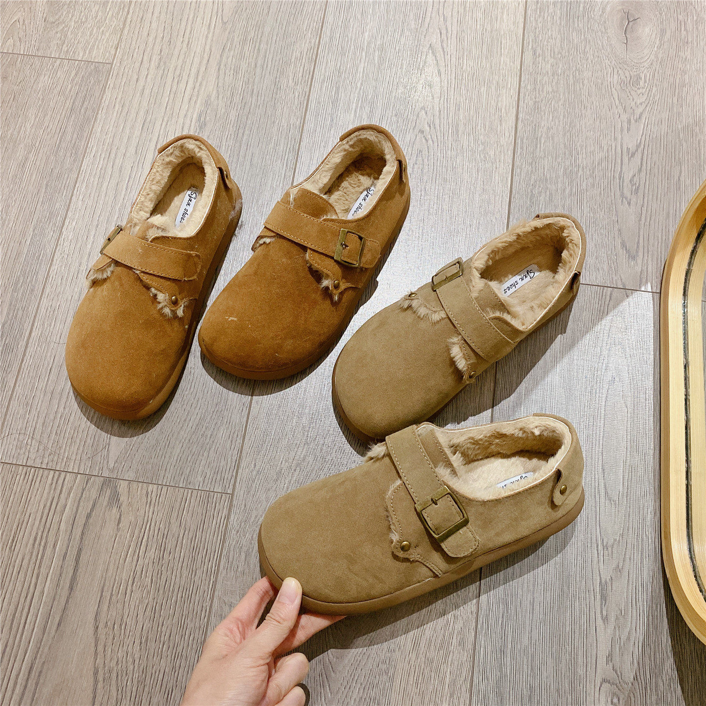 加绒魔术贴勃肯鞋毛毛鞋女2025冬季新款乐福鞋保暖平底鞋单鞋棉鞋,女鞋,深口单鞋,淘宝优惠券,粉丝福利购,淘宝优惠卷