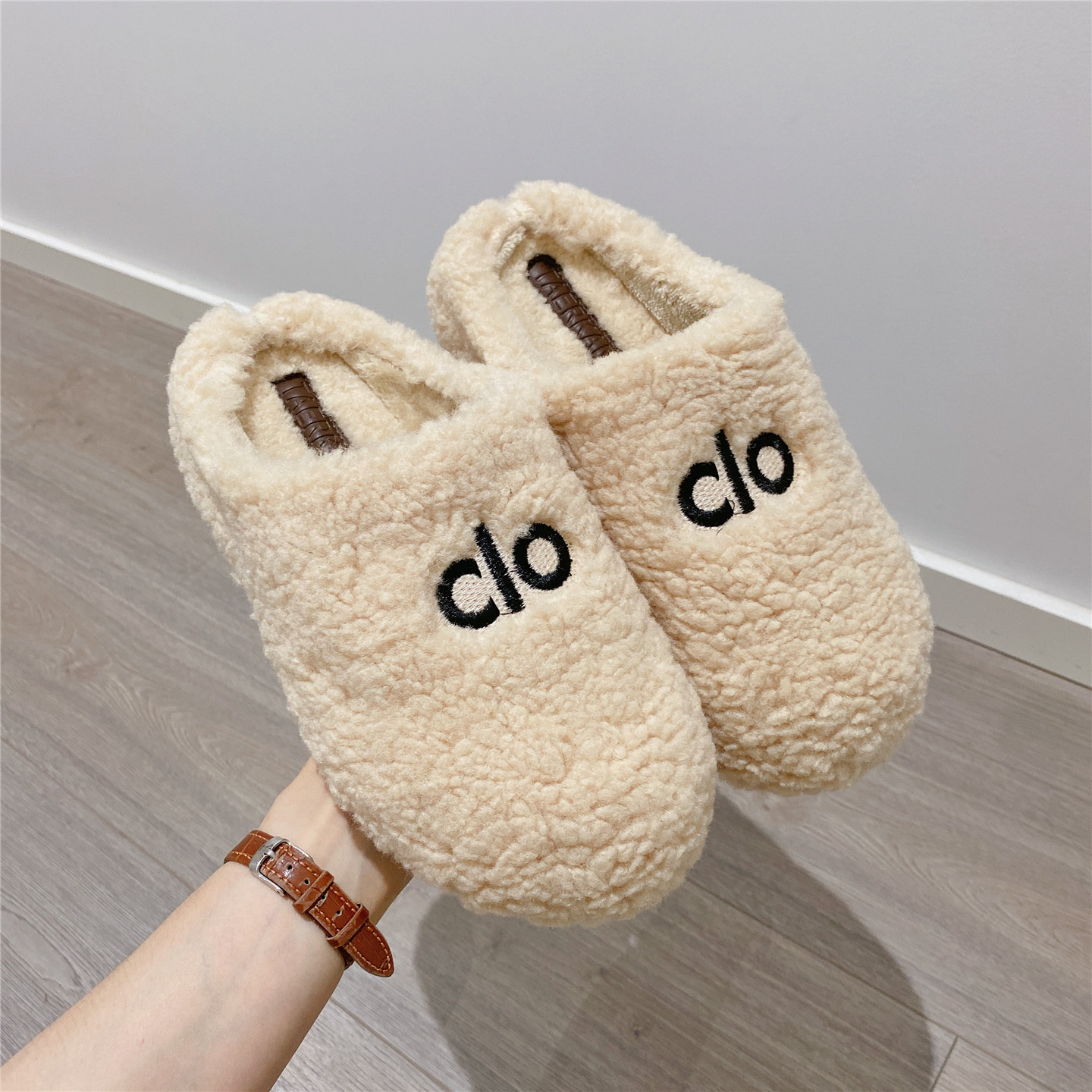 包头毛毛鞋女外穿2025冬季新款保暖加绒懒人鞋内增高半拖棉拖鞋女