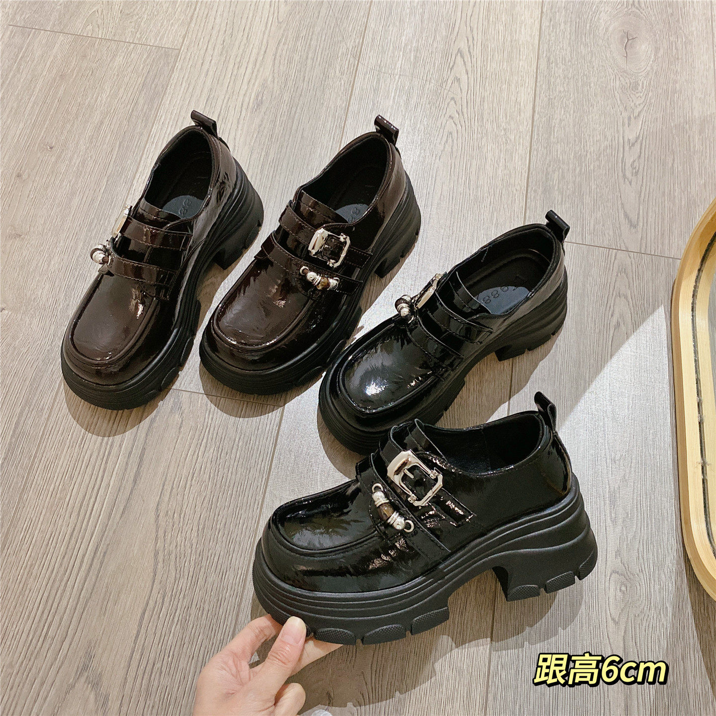 黑色小皮鞋玛丽珍鞋魔术贴单鞋女2026春季新款粗跟高跟厚底乐福鞋,女鞋,深口单鞋,淘宝优惠券,粉丝福利购,淘宝优惠卷