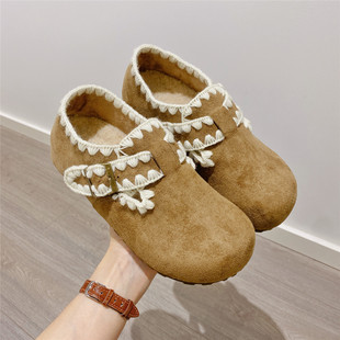 女乐福鞋 内增高百搭单鞋 2025冬季 新款 女 复古毛毛鞋 加绒棉鞋 勃肯鞋