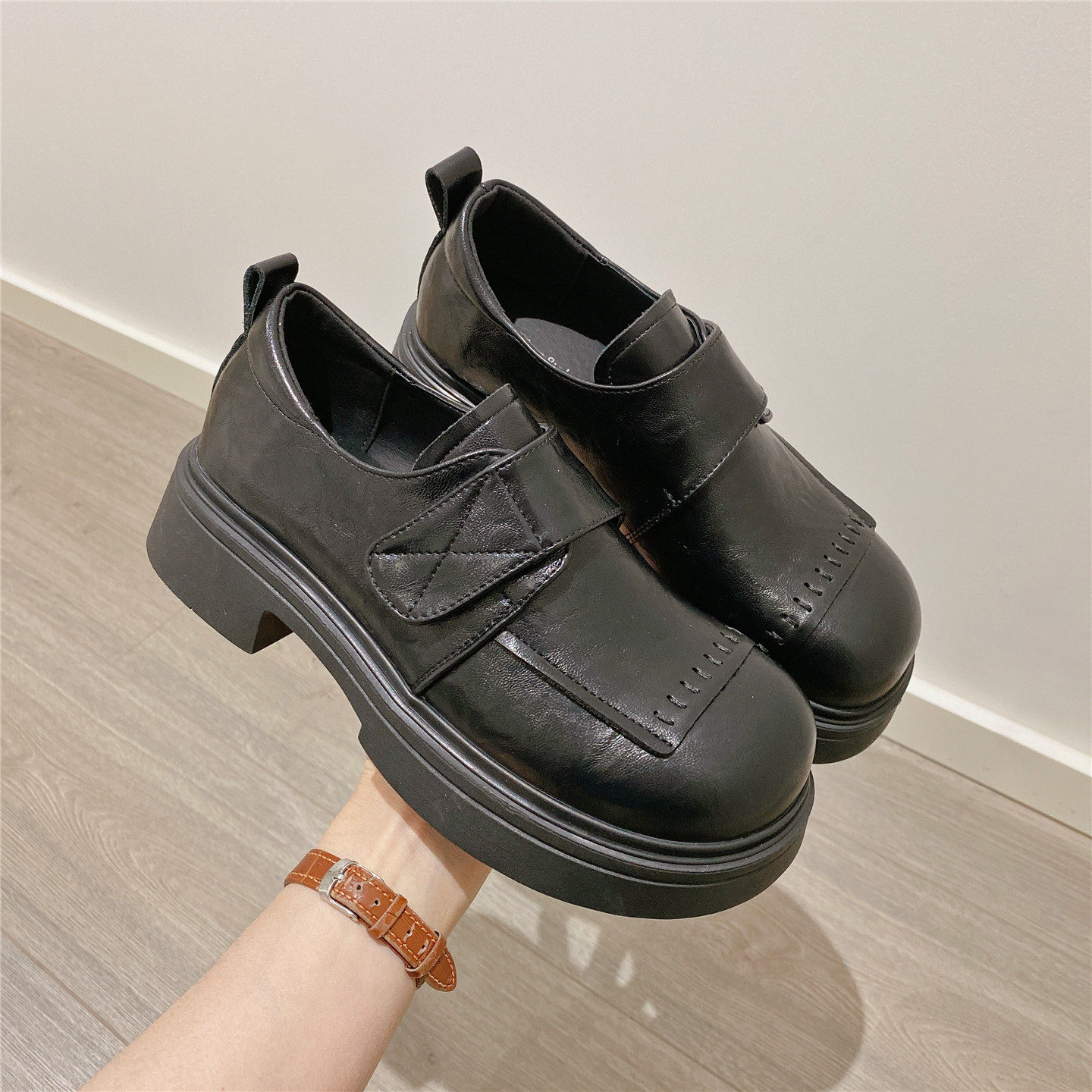 仙女风玛丽珍鞋魔术贴单鞋女2026春季新款粗跟中跟乐福鞋豆豆鞋女,女鞋,深口单鞋,淘宝优惠券,粉丝福利购,淘宝优惠卷