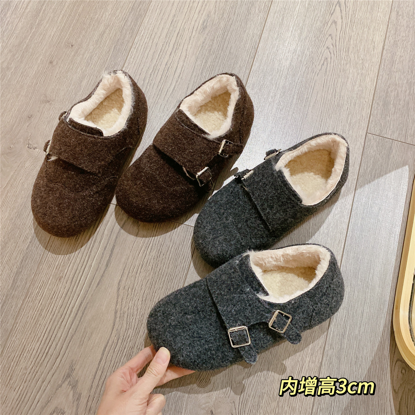 复古毛毛鞋保暖厚底勃肯鞋女2025冬季新款韩版加绒内增高单鞋棉鞋